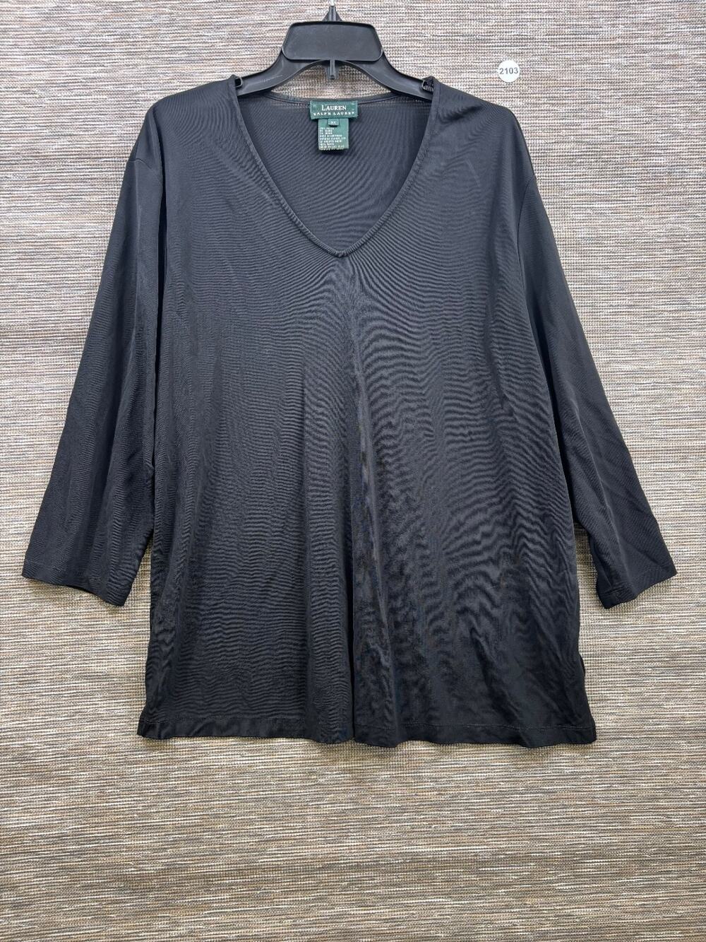Lauren Ralph Lauren Top Women 3X Black Minimalist Capsule VNeck Black 3/4 Sleeve
